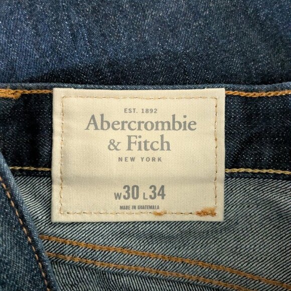 ABERCROMBIE FITCH Dark Blue Denim Whisker Distressed Button-Fly Jeans Size 30-34 - Picture 3 of 4
